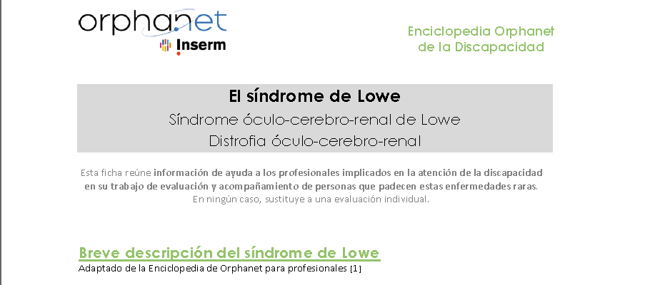 Orphanet publica fichas de discapacidad sobre acondroplasia, temblor ortostático primario, esclerosis tuberosa, síndrome de Kearns-Sayre y síndrome de Lowe